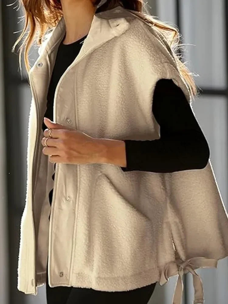 Gilet polaire pelucheux pour femme, surdimensionné, sans manches, Sherpa, chaud, boutonné, vêtements d'extérieur avec poches