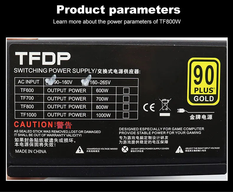 800W alimentation 90 PLUS or ATX ordinateur de bureau PSU Mining Chia puissance nominale 800W jeu compétitif Gamer 110V 220V