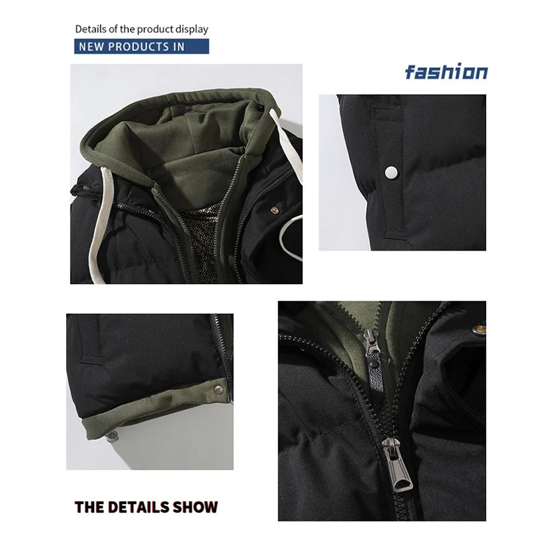 Chaqueta de invierno con capucha para hombre, abrigo de plumón de algodón, chaleco grueso, chaleco cálido, abrigo casual