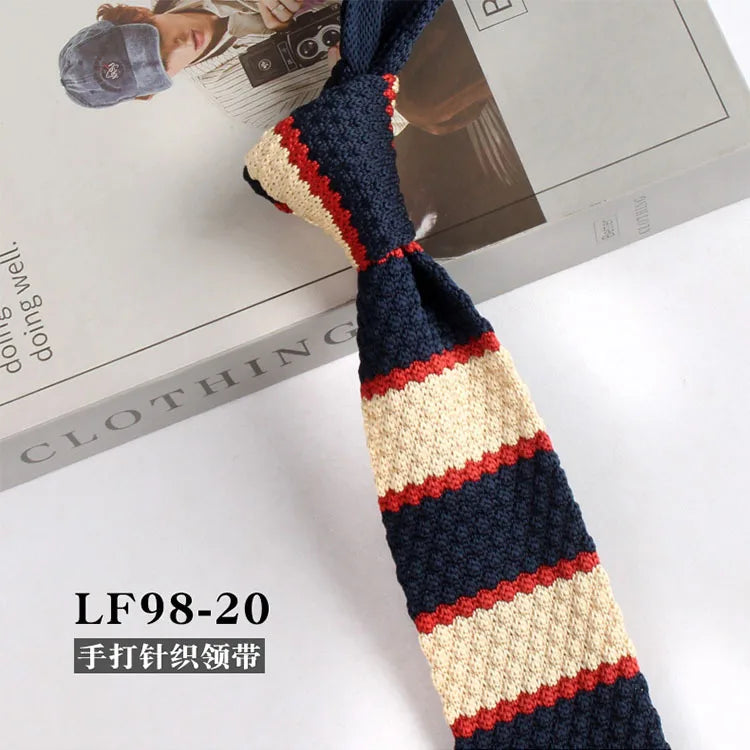 Cravates tricotées rayées pour hommes, rétro étroit, Style coréen, chemises décontractées, accessoires, costume, cravate