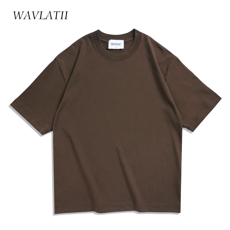 WAVLATII Oversized Summer T-Shirts for Women Men Brown Casual Female Korean Streetwear Unisex Basic Solid Young Cool Tops