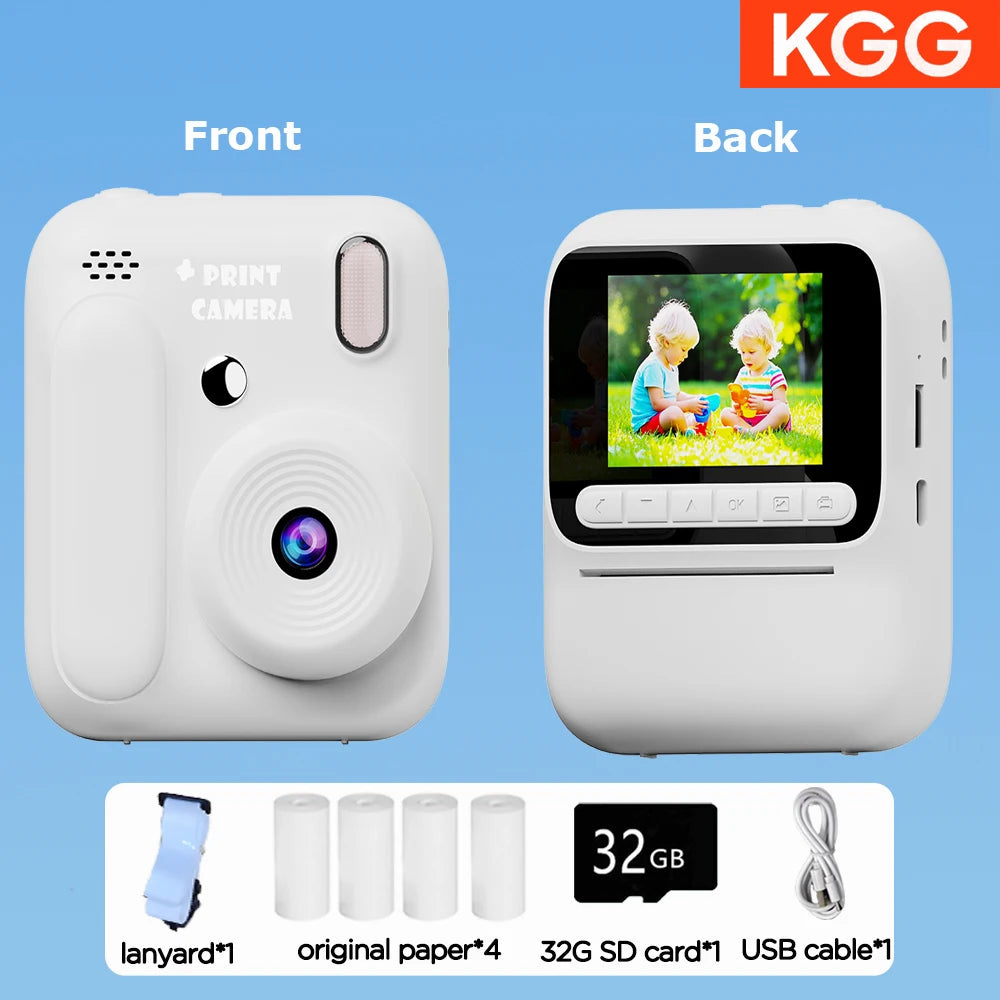 Instant Camera for Kids, Color Printing, 32GB, 1080P, Thermal Print Toy, Photo, Video Games, Music, Children's Gift