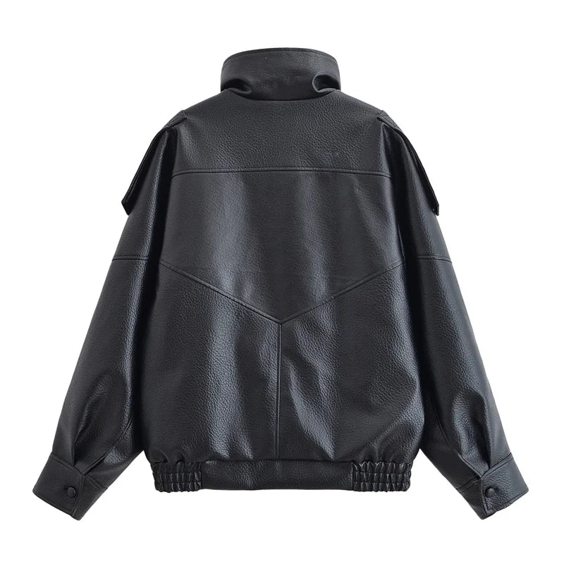 Veste femme automne 2025 nouveau noir à manches longues galets Faux cuir veste moto Style personnalité mode