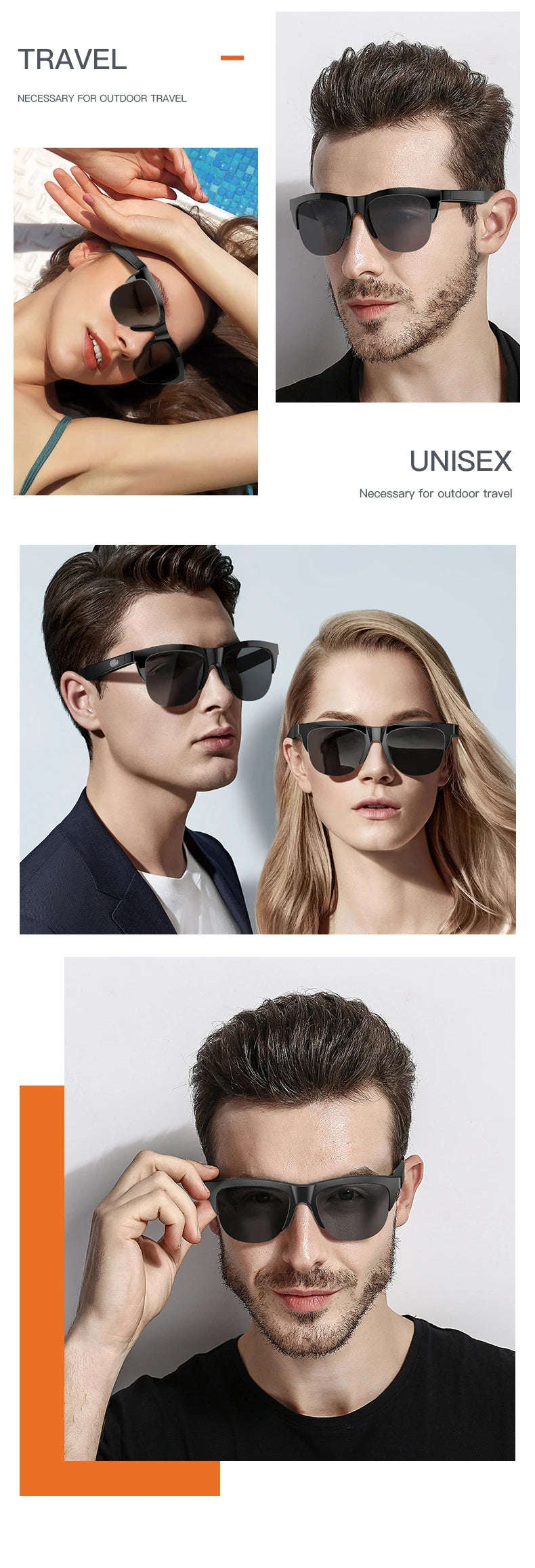 Lunettes de soleil intelligentes Bluetooth V5.3, casque d'appel pour Sports de plein air, technologie HIFI noire, Anti-touch UV pour hommes et femmes