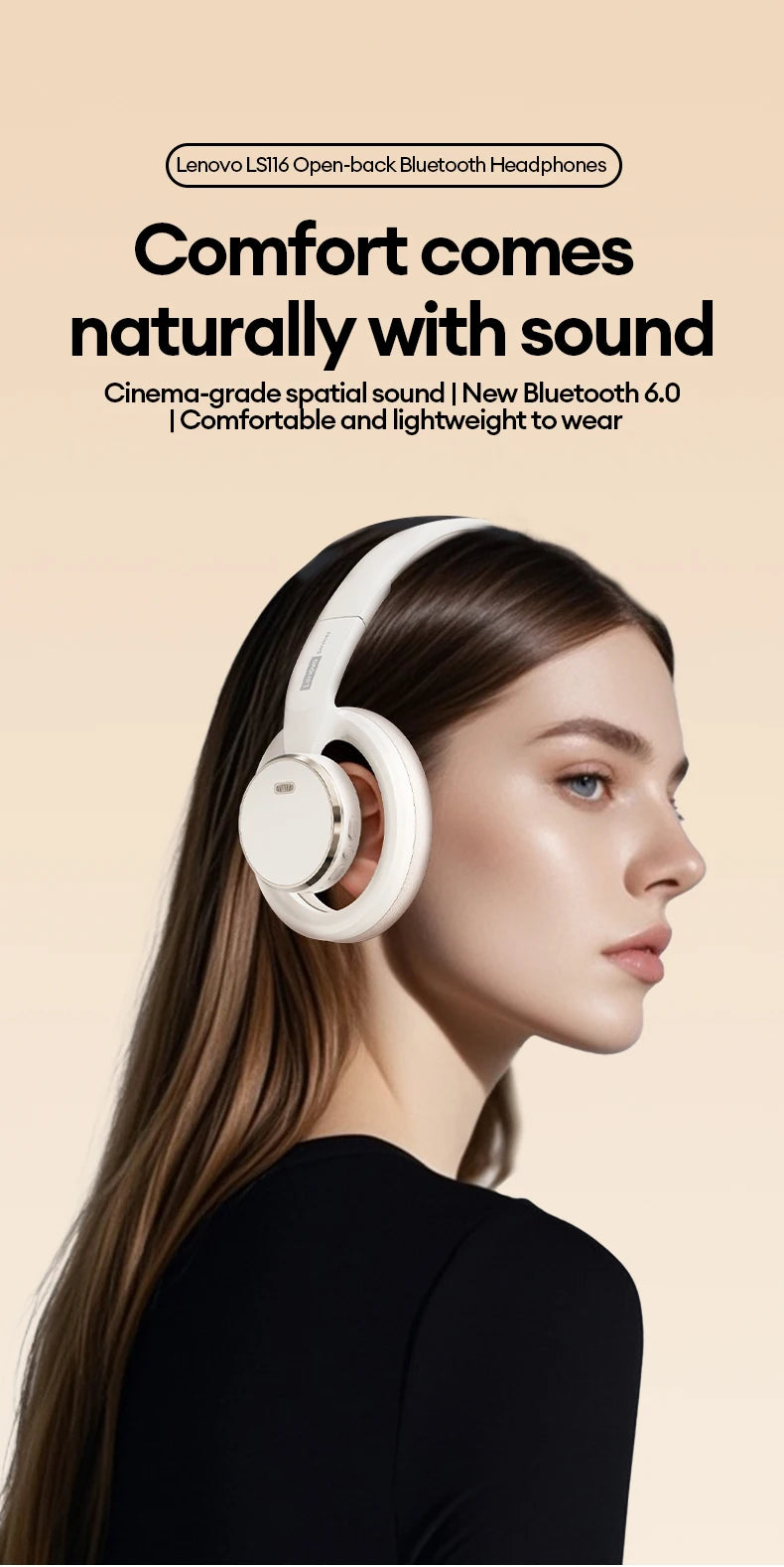 Auriculares gaming inalámbricos Bluetooth 6.0 Lenovo, auriculares plegables deportivos, auriculares supraaurales con micrófono HD, regalos LS116
