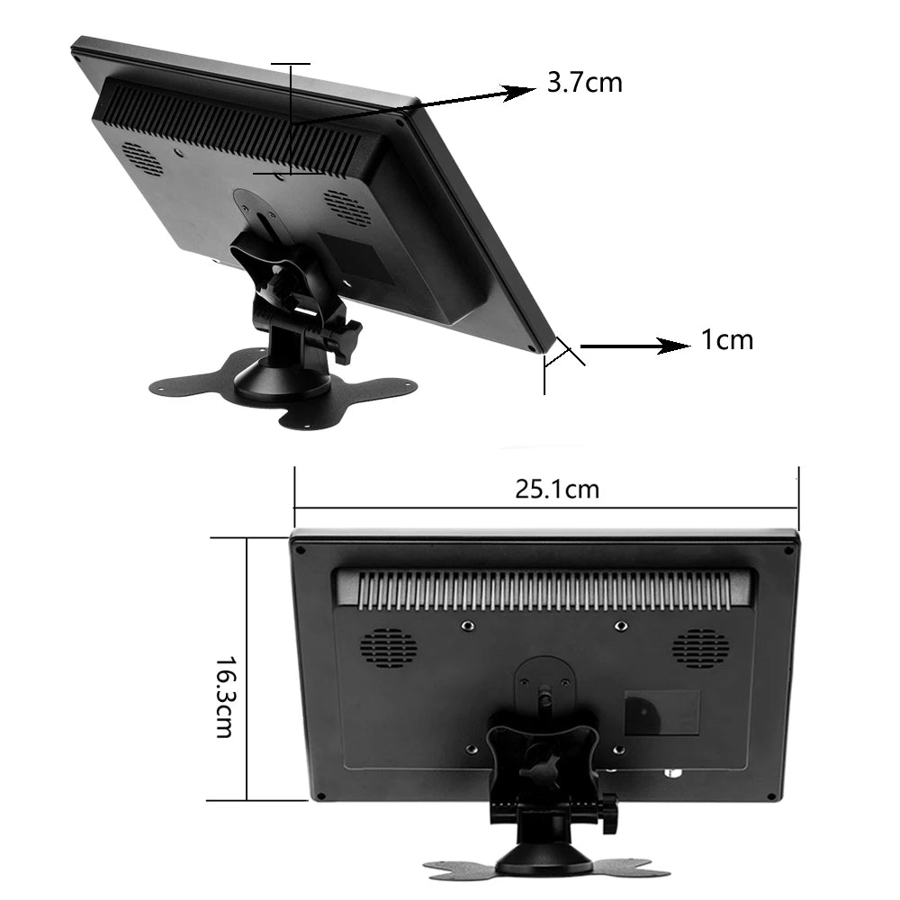 Podofo Monitor de coche LCD HD de 10.1" 1024*600, mini TV, monitor LCD de pantalla digital con HDMI/VGA/AV/USB/SD/TV/reproductor de DVD para vigilancia