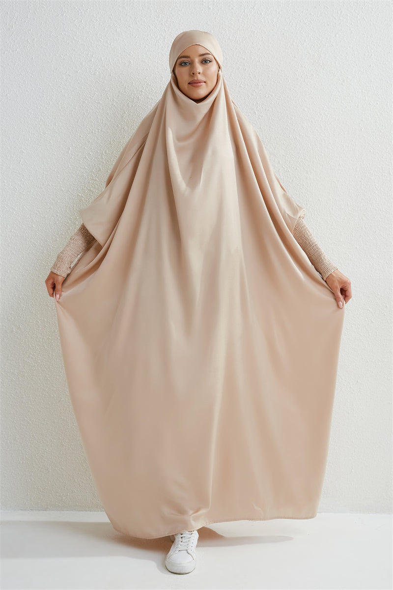 Abaya musulman à capuche manches smockées une pièce Robe de prière femmes Jilbab vêtements islamiques dubaï saoudien Robe noire modestie turque