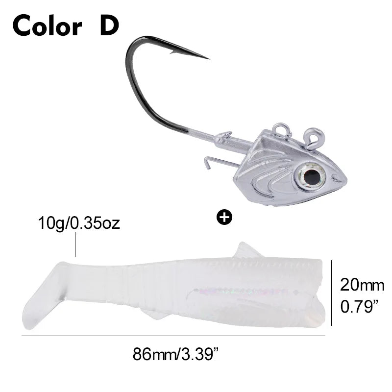 Hameçon de pêche au bar 30g 35g 45g, crochet de gabarit pour ver souple, matériel de pêche en mer, leurre en forme de tête de poisson, appât pour brochet