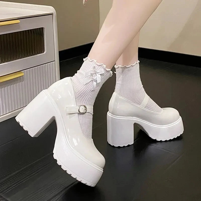 Chaussures Mary Jane noires à talons très hauts pour femme 2026, escarpins gothiques à plateforme épaisse, grande taille, avec boucle de cheville, chaussures de soirée Lolita 42
