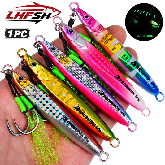 Leurre de pêche en métal lumineux LHFSH, appât dur 20g-80g à coulée lente avec hameçons triples pour la pêche au bar et au thon