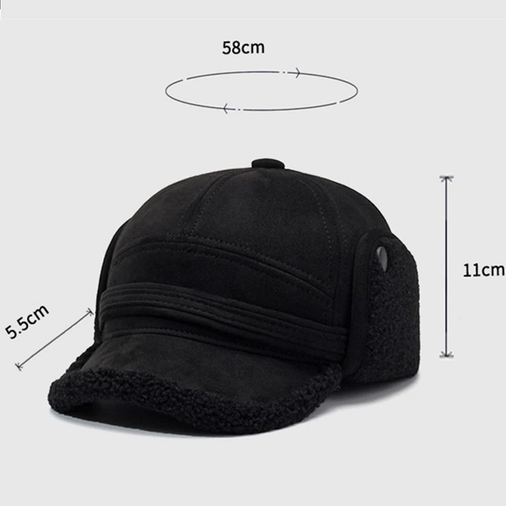 FS Brown Winter Baseball Cap for Men Outdoor Windproof Warm Bomber Hat Vintage Thick Plush Women Earmuff Hats Casquette Homme