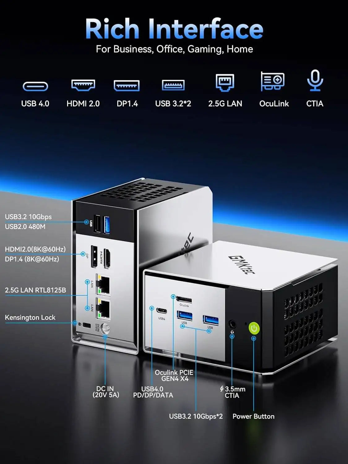 Mini PC GMKtec M8, AMD Ryzen 5 PRO 6650H, 16 Go de RAM, sans SSD, sans système d'exploitation, ordinateurs de bureau miniatures, triple affichage 4K, WiFi 5.2, BT6E, USB-C, DP
