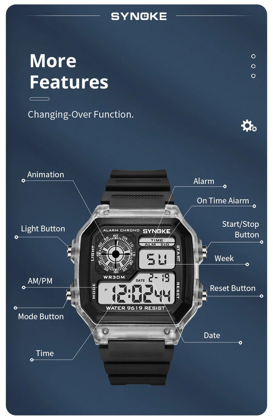 Montre numérique étanche sport multifonction — extérieur, course, étudiant, sept couleurs