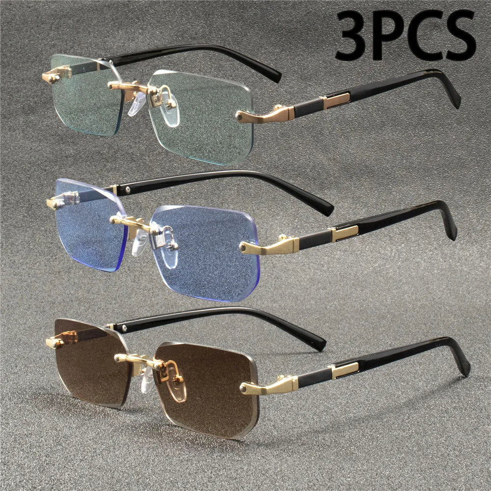 Rimless Rectangular Sunglasses for Men and Women, Popular Shades, Small Square Sunglasses, Summer Travel Fashion