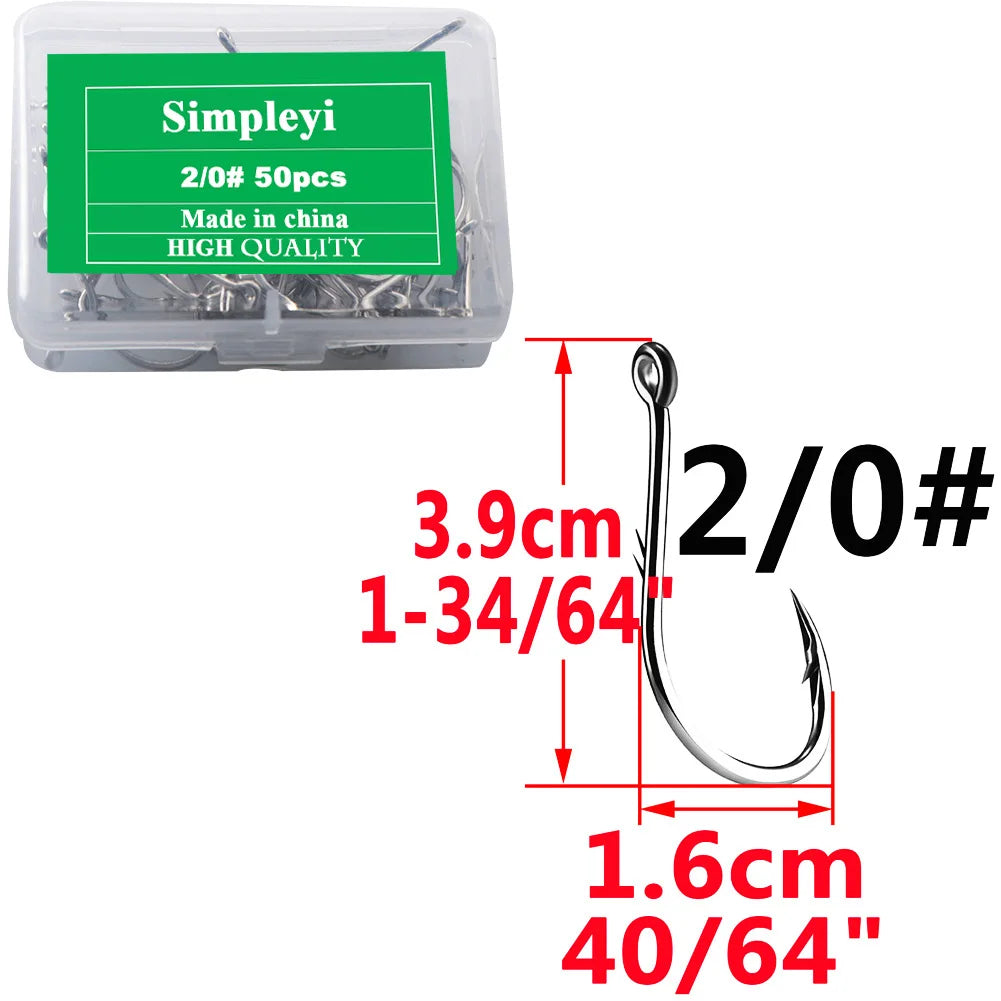 High carbon steel barbed fishing hooks, single circle hook set, sea worm, carp, fly fishing accessories, fish hook, 50 pieces per box