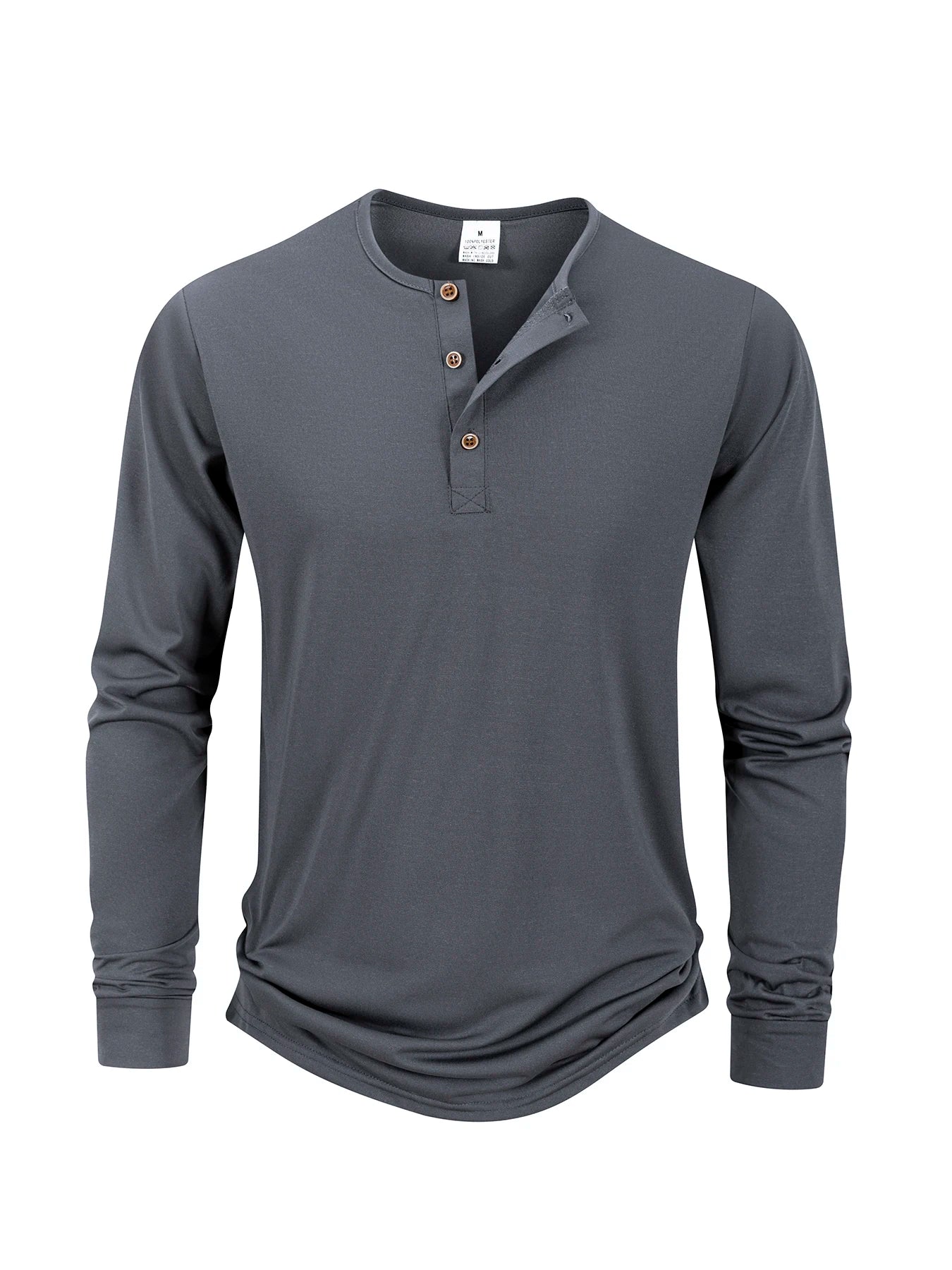 Camiseta Henley de manga larga para hombre, color liso, informal, transpirable, versátil, a la moda, ajustada, otoño