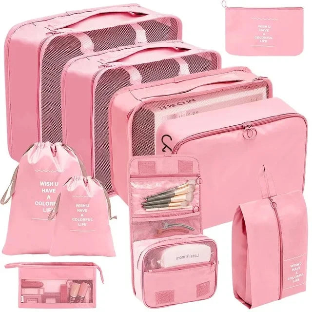 7/8/9/10 Piece Set Travel Organizer Storage Bags Suitcase Packing Cubes Set Portable Cases Luggage Clothing Shoe Tidy Folding Pouch