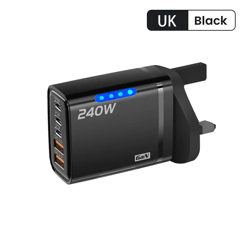 Chargeur de téléphone GaN 5 en 1 240W, adaptateur de charge rapide 10A, câble USB vers Type C, 3 ports PD, 2 ports USB, pour iPhone 16 15 Pro, Xiaomi