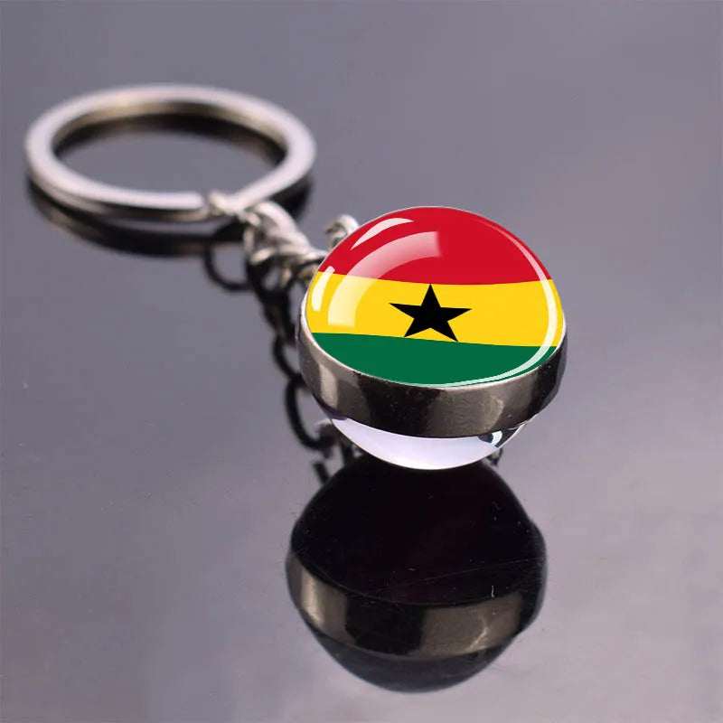 African Flag Keychain, Algeria, Somalia, Tunisia, Morocco, Egypt, National Flag, Double-sided Glass Ball Pendant, Gift