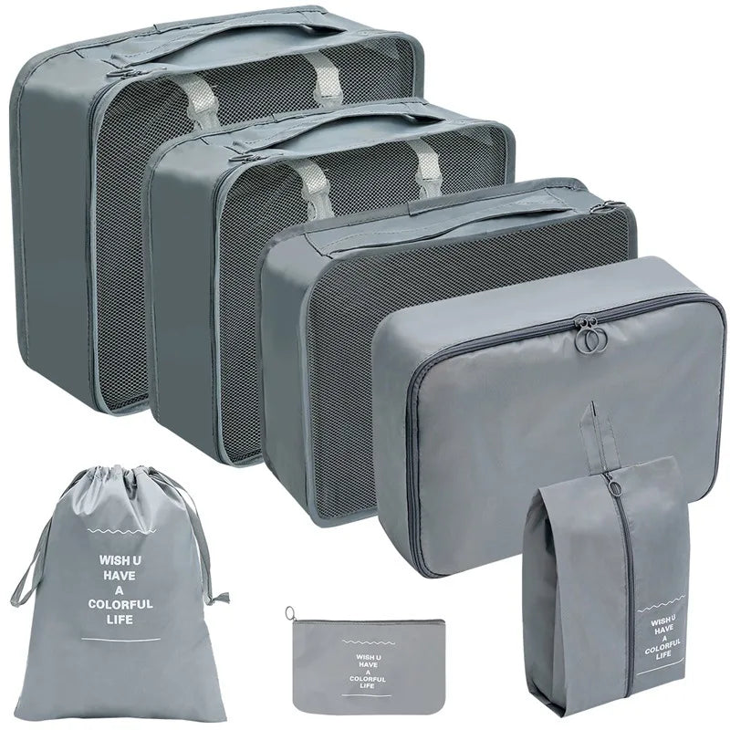 7/8/9/10 Piece Set Travel Organizer Storage Bags Suitcase Packing Cubes Set Portable Cases Luggage Clothing Shoe Tidy Folding Pouch