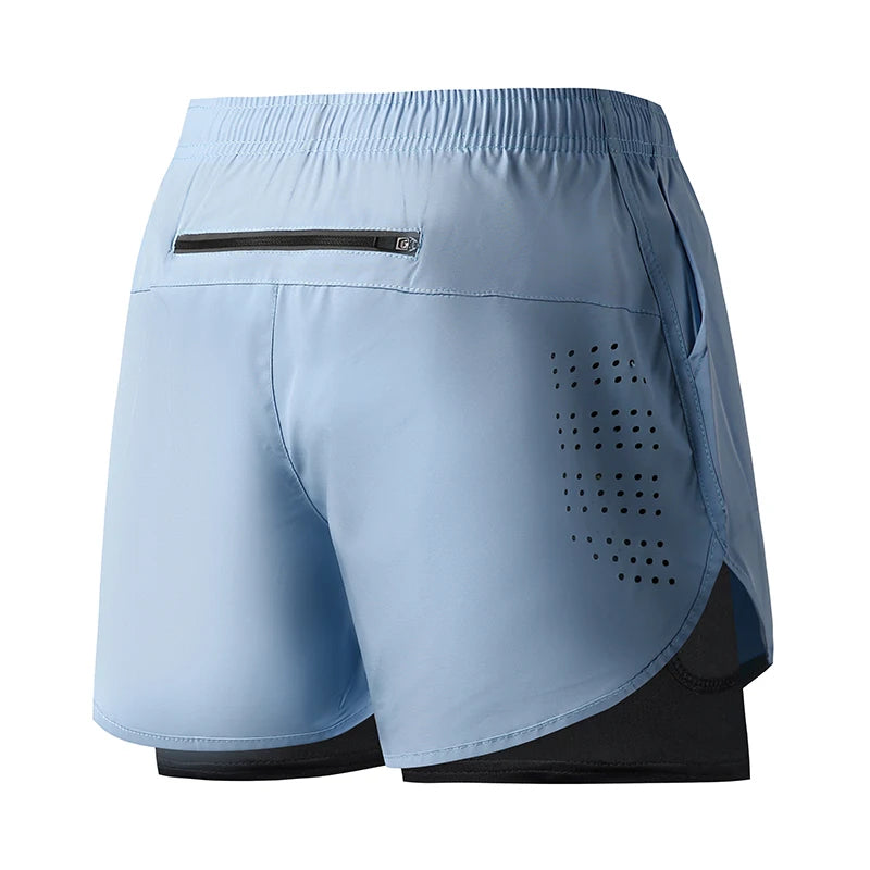 Men's Running Shorts, Quick Dry, Fitness, Black, Double Layer, New Sport, Training, Bodybuilding, Short Pants