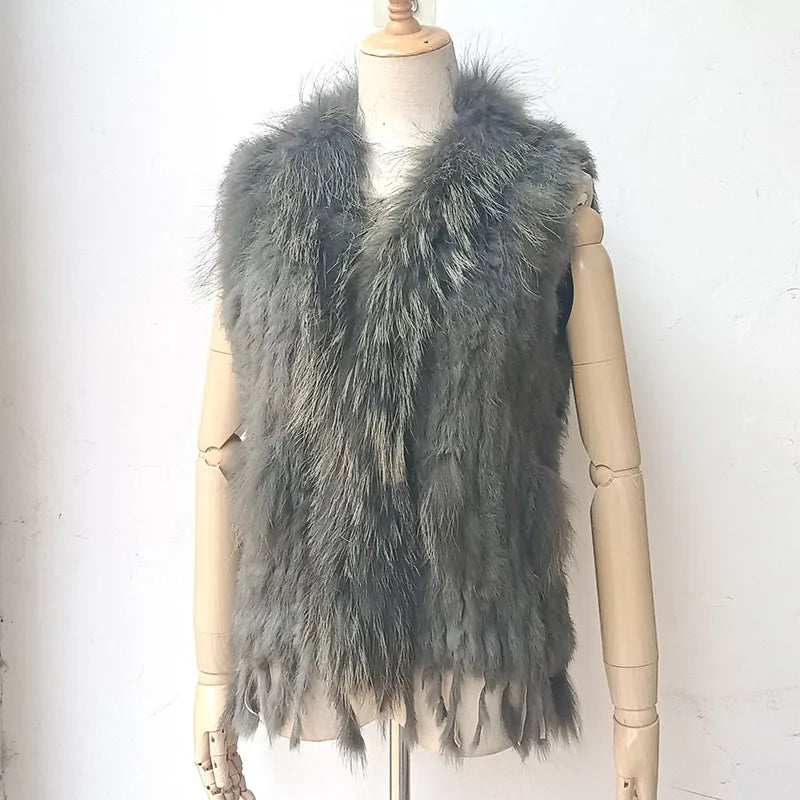 2025 automne tricoté réel lapin fourrure gilet femmes chaud hiver véritable fourrure Gilets femme casual véritable fourrure gilet