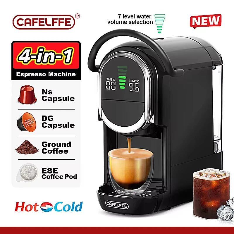 CAFELFFE 4-in-1 Capsule Coffee Machine, Hot and Cold Multiple Espresso Cappuccino Maker, Dolce Gusto a.net, Espresso Powder 19BAR