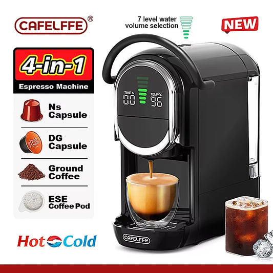 CAFELFFE 4-in-1 Capsule Coffee Machine, Hot and Cold Multiple Espresso Cappuccino Maker, Dolce Gusto a.net, Espresso Powder 19BAR