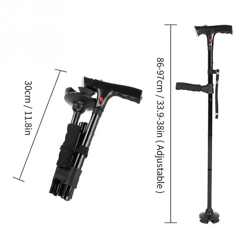 Canne pliante télescopique pliable pour personnes âgées, LED avec alarme, bâtons de marche, béquilles pour personnes âgées pour mères et pères âgés