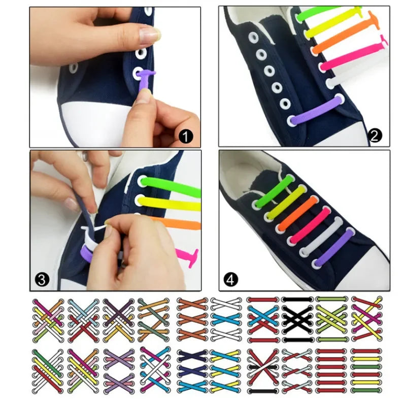 16 piezas perezoso cordón de silicona cordón elástico rápido mujeres hombres sin lazo niños adultos zapatillas cordones hebilla zapatos accesorios