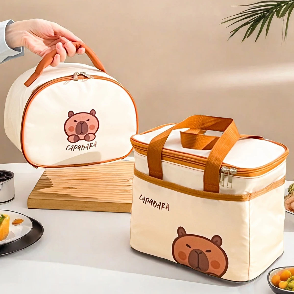 Fiambrera térmica de capibara bonito para estudiantes y niños, bolsa térmica portátil de gran capacidad a prueba de fugas para alimentos, nevera reutilizable para picnic