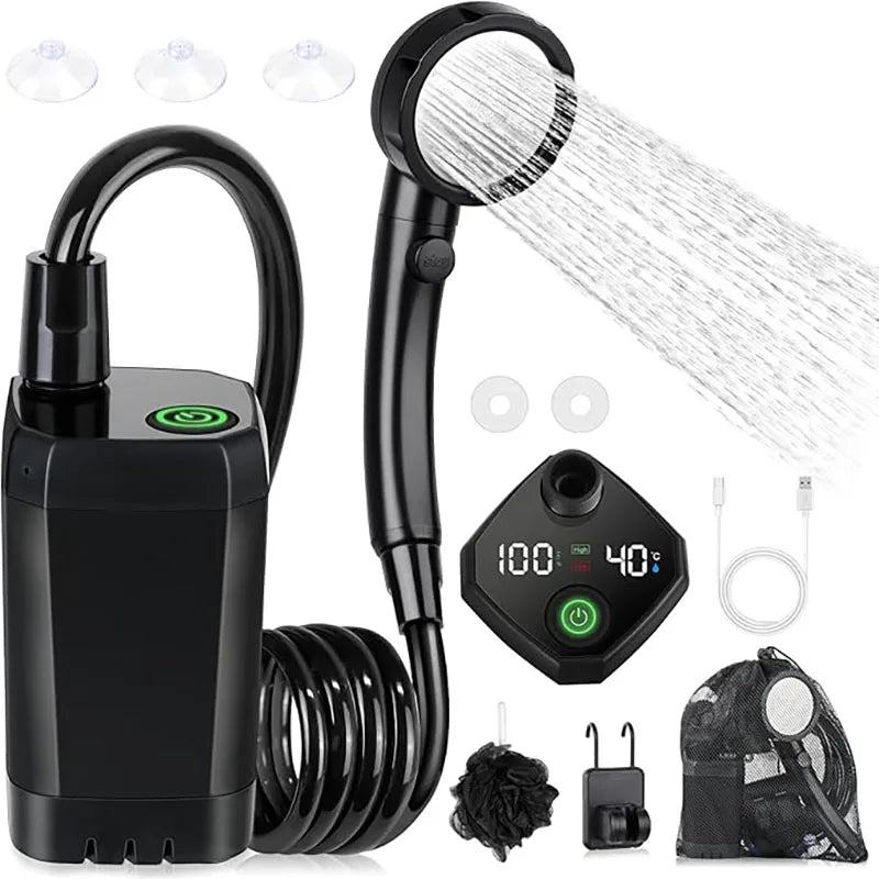 Douche Portable pour Camping, douche de Camping Rechargeable 6000mAh avec pomme de douche, pompe de douche électrique intelligente à affichage LED