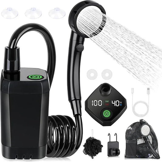 Douche Portable pour Camping, douche de Camping Rechargeable 6000mAh avec pomme de douche, pompe de douche électrique intelligente à affichage LED