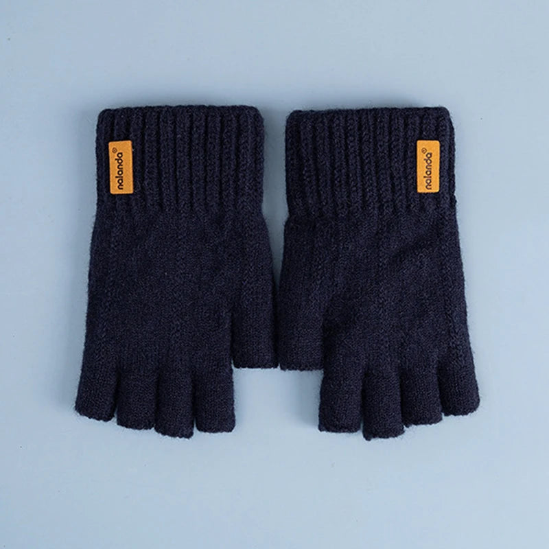 Gants tricotés chauds en peluche sans doigts pour hommes et femmes, gants de sport de plein air pour écran tactile, mode hiver automne