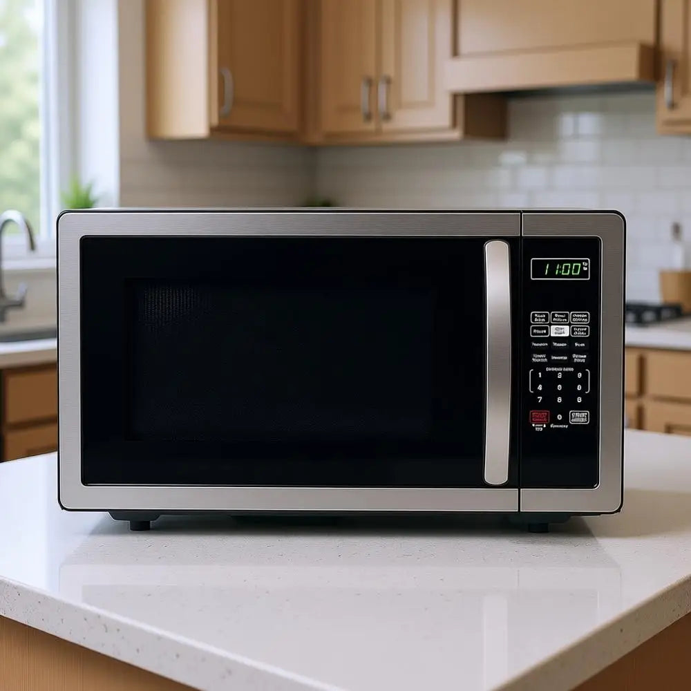 1.1 Cu. Ft. Countertop Microwave - 1000 Watts, Auto Cook, Roasting, Easy Clean, Child Safety Lock