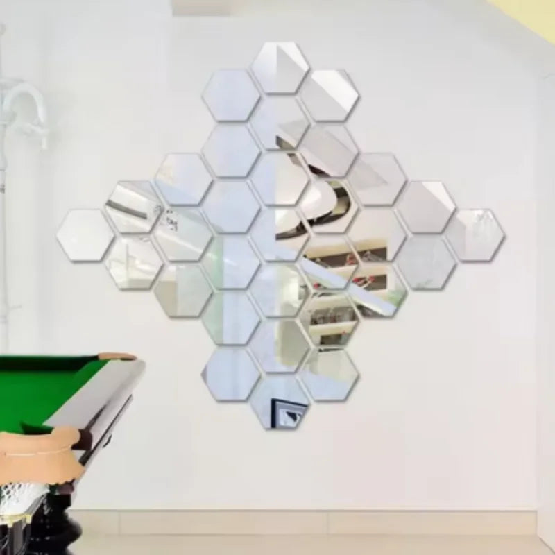 Adhesivo de pared de espejo de 45 piezas, calcomanía de arte de pared hexagonal, adhesivo de azulejo decorativo para el hogar DIY