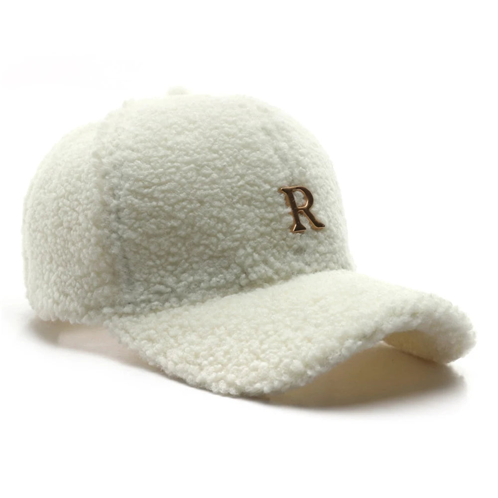 FS Luxury Brand Green Lambswool Baseball Caps for Men, Designer Cap with Golden Letters for Women, Winter Warm Trucker Hat, Women's Cap