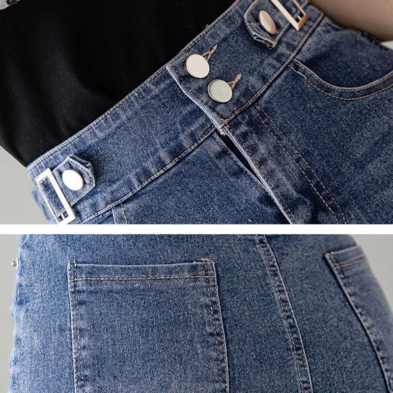 Jupe Jean Grande Taille Femme 2025 — Taille Haute Fente Noir Bleu Coréen