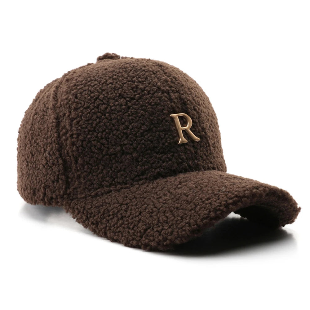FS Luxury Brand Green Lambswool Baseball Caps for Men, Designer Cap with Golden Letters for Women, Winter Warm Trucker Hat, Women's Cap