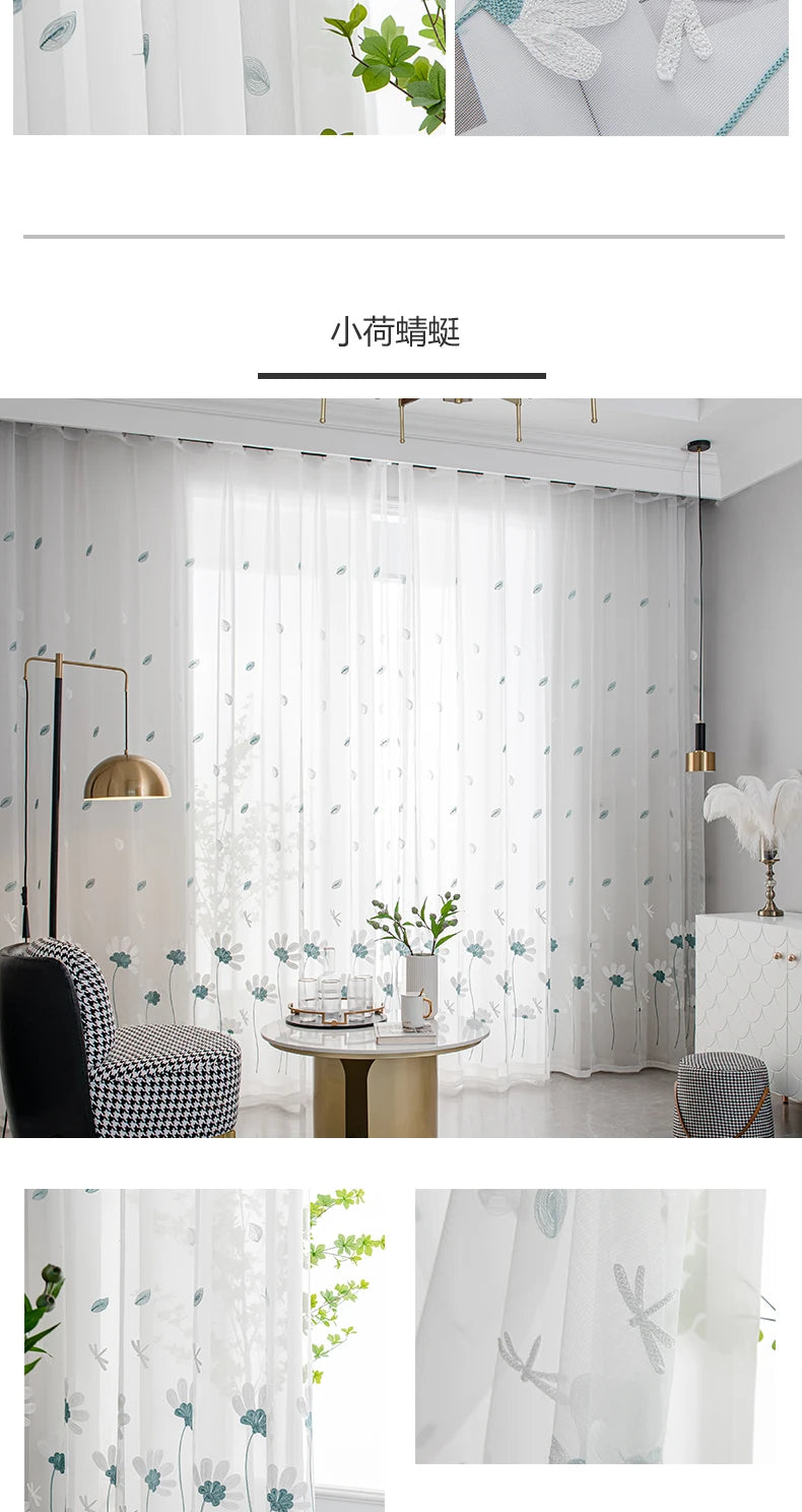 Petite rideau de gaze brodé de fleurs coréennes, pour chambre à coucher et salon, 1 pièce