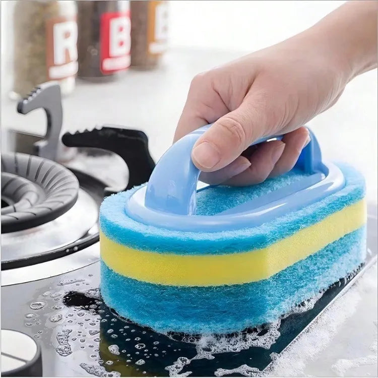 Brosse de nettoyage avec manche, éponge de cuisine épaisse, lingette pour carrelage de salle de bain, outils de nettoyage domestique pour l'élimination des taches