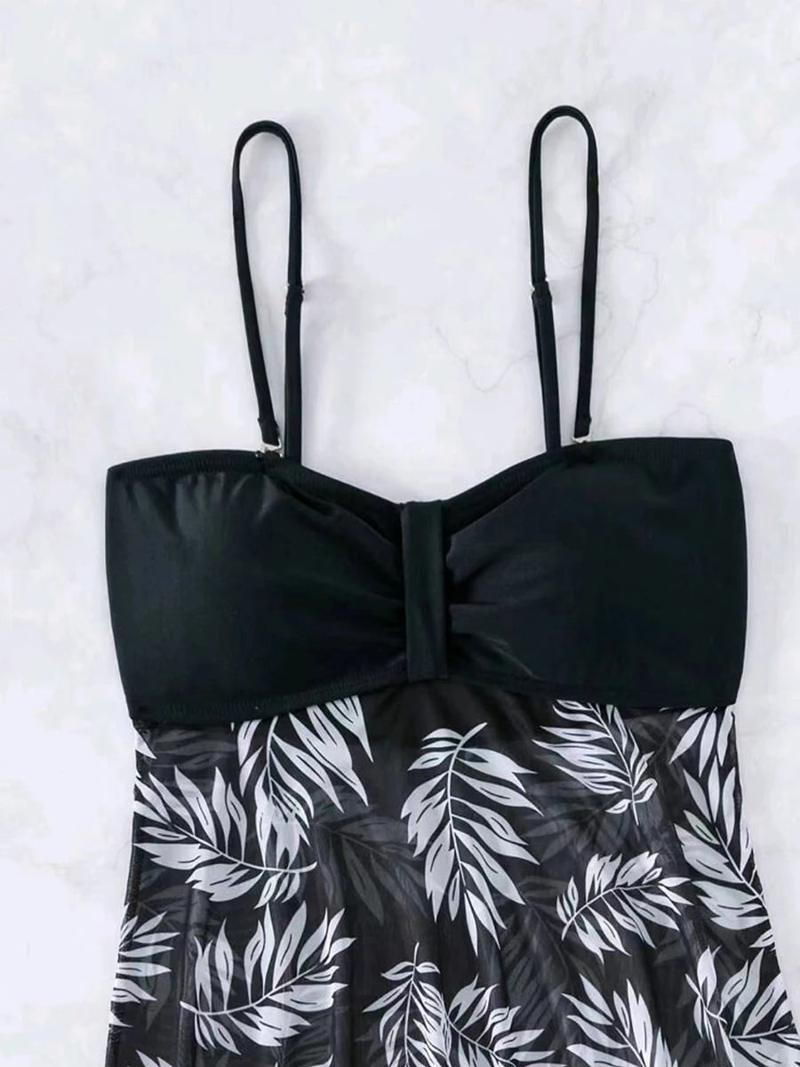Maillot de bain tankini court 2026 avec short pour femme, rembourré, imprimé, pour la plage et l'été