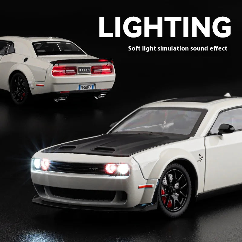1:24 Challenger Hellcat Redeye Coche de aleación modelo sonido y luz Juguete para niños Regalo de cumpleaños Coche en miniatura