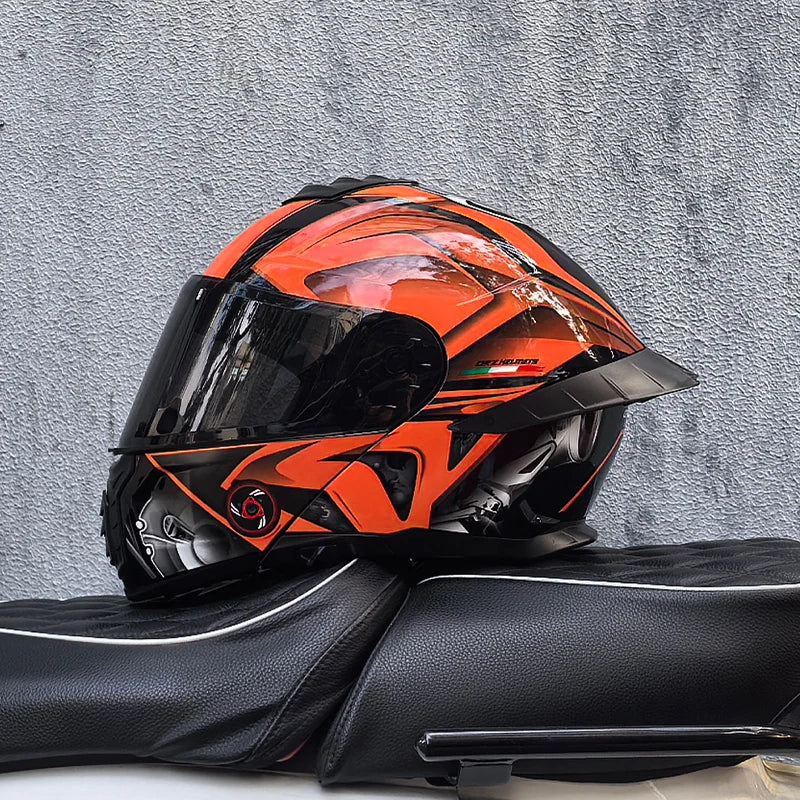 Casque de moto intégral ORZ-B08A, motif Mecha brillant, casque de course, casque de sécurité certifié DOT de Style italien avec Vi teinté