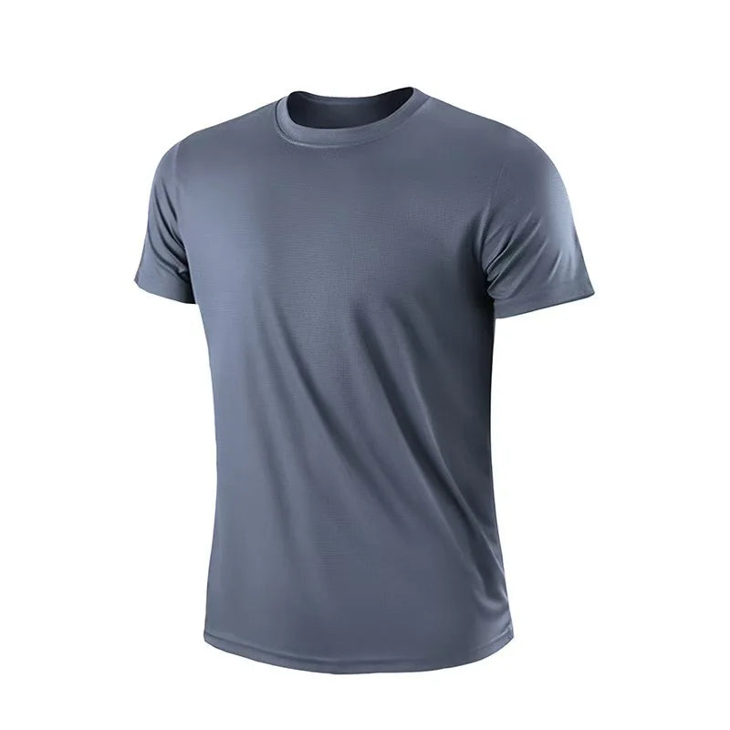 Camiseta de verano para gimnasio, de secado rápido, para correr, de musculación, de manga corta, tops deportivos para hombre, camiseta de punto de talla grande