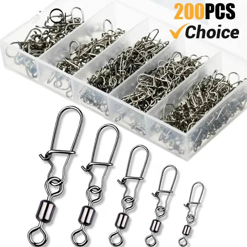 Boutons-pression pivotants de pêche 4 # -12 #   Kit de connecteurs Duo-Lock à roulement roulant en acier inoxydable, matériel pour leurre d'eau douce et d'eau salée, 50 à 200 pièces