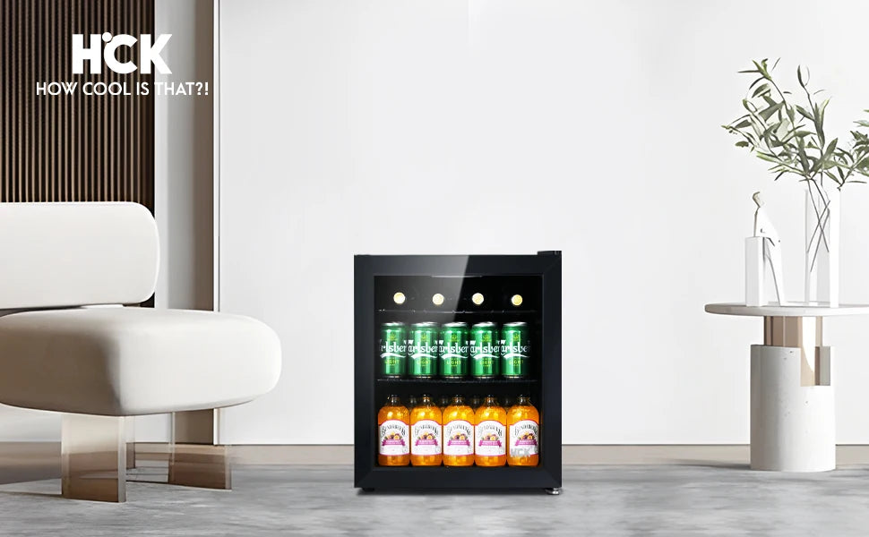 Mini frigo silencieux 48L — 0-15°C, porte vitrée transparente, mini bar, cuisine, noir