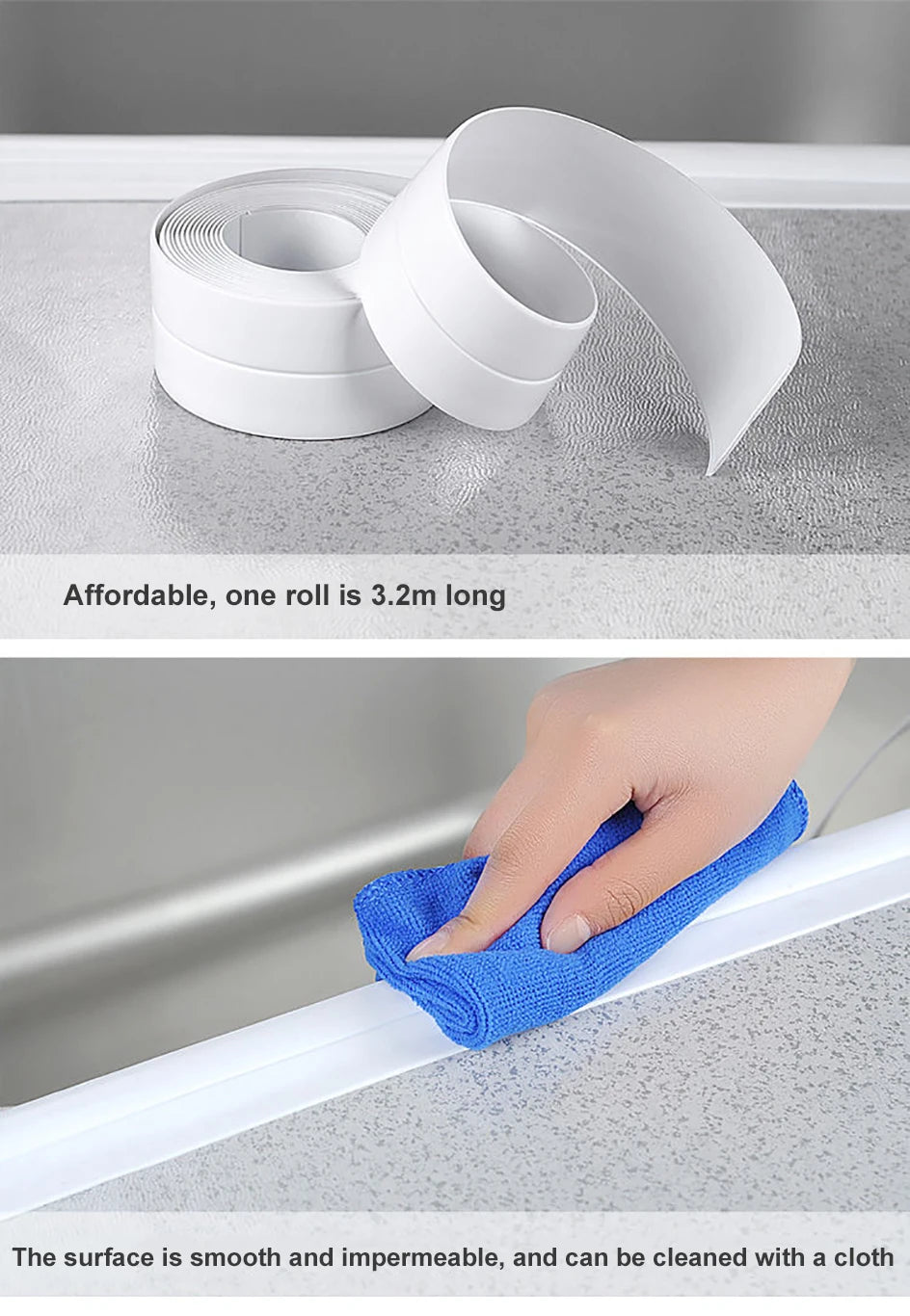 Cinta de sellado de PVC autoadhesiva para bañera, 3.2M, resistente al aceite, adhesivo de pared para esquina de borde de fregadero de cocina, tira de sellado impermeable para inodoro