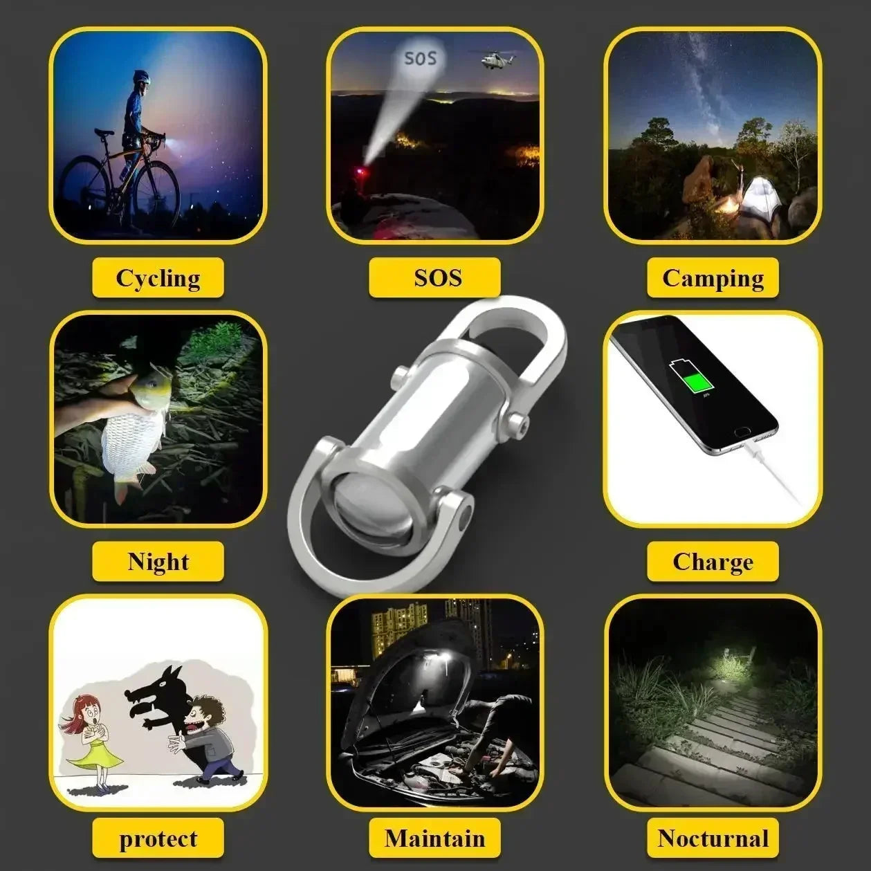 Mini Lampe de Poche Porte-clés Rechargeable COB — Camping, Randonnée & Urgence