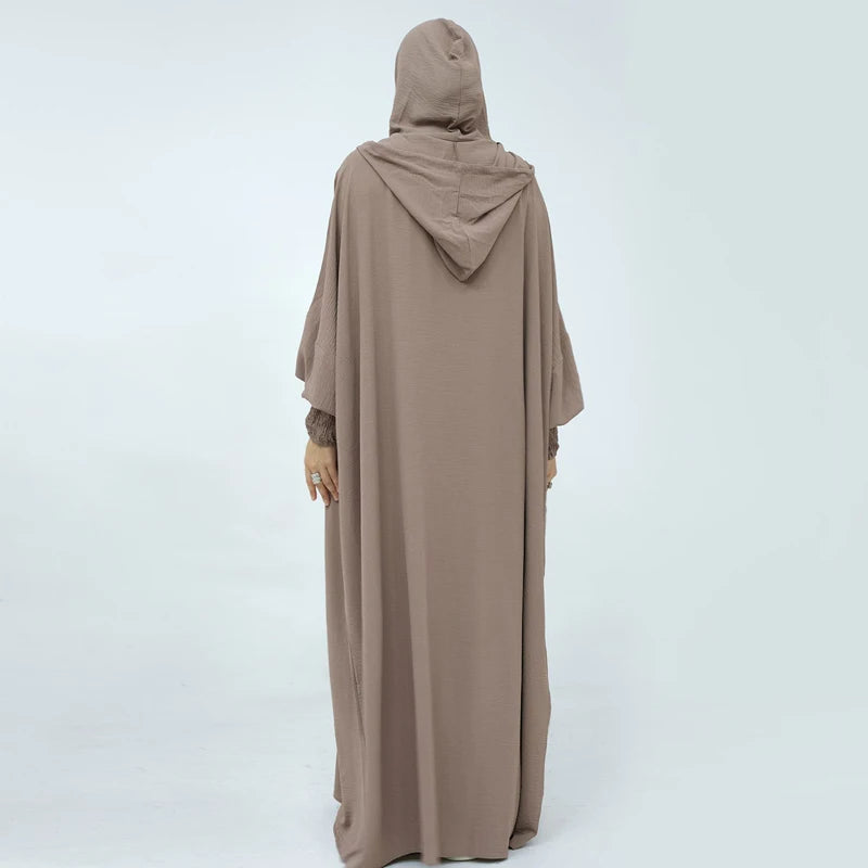 Abayas à pompons pour femmes musulmanes, vêtements de prière du Ramadan, Jalaba à capuche, manches chauve-souris décontractées solides, robe arabe financièrement, Djellab Eid